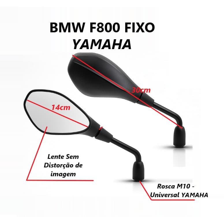 Espelho Retrovisor Modelo BMW F800 Fixo Universal Rosca Moto Yamaha Ajustável Premium Esportivo Par