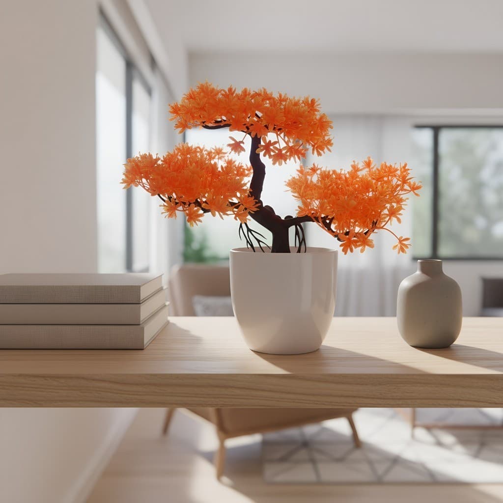 Bonsai Nuvem Artificial Folhas Laranja Vaso Redondo Decoração Oriental para seu Ambiente