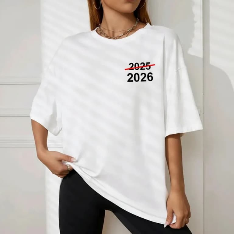 Camiseta 2026 Ano Novo Estampada Reveillon Virada Feminina Masculina Festas 2026 Ano Riscado Algodão