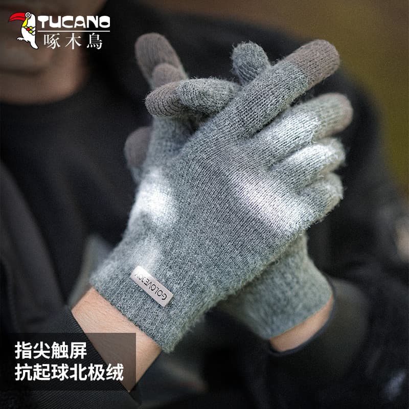Luvas masculinas inverno quente forro de lã engrossado ciclismo malha antiderrapante tela sensível ao toque à prova de v
