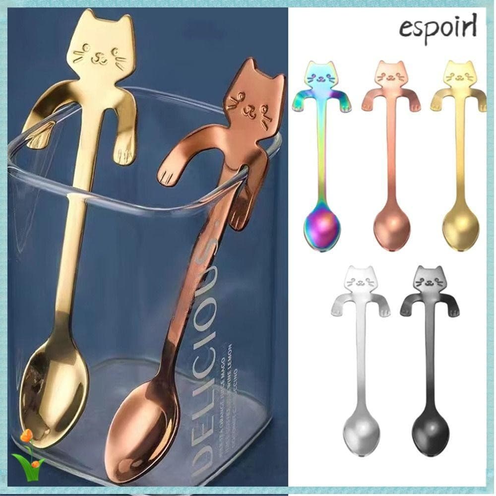 ESPOIR 1/4pcs Mini Colher De Café Para Gato , Fofo Design Bonito Chá De Aço Inoxidável , Ferramenta De Cozinha Em Talher