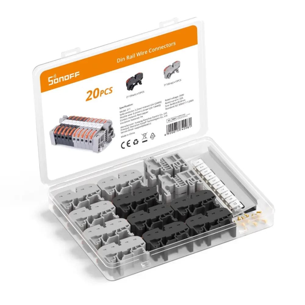 Conector De Fios Sonoff 211 Para Trilho Din Kit Com 20 Peças