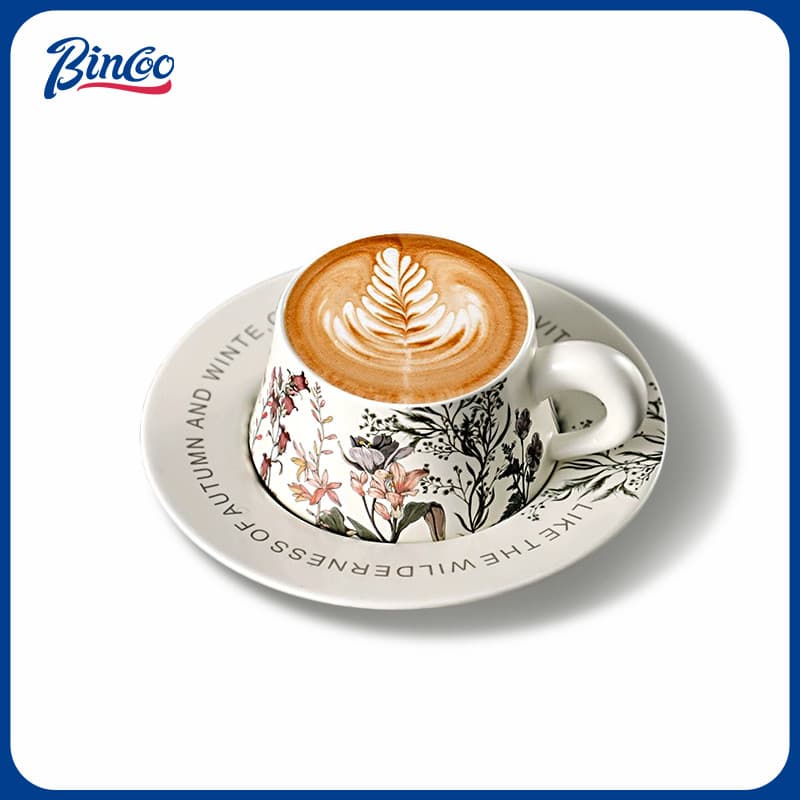 Bincoo xícara de cerâmica para café, caneca requintada para café expresso, lembrança de casamento, conjunto de pires par