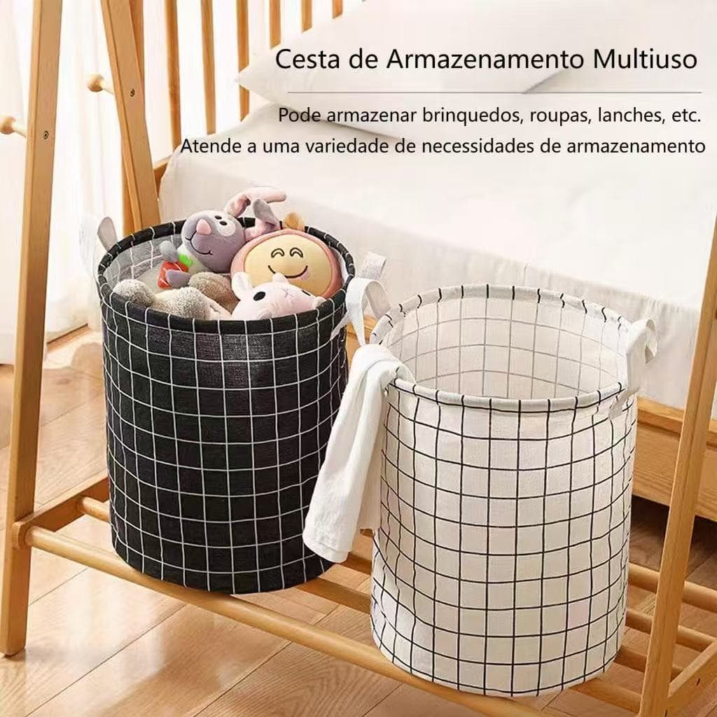 40L Redondo Cesto Organizador de roupas Brinquedos Dobrável/CESTO MULTIUSO DOBRAVEL Diâmetro 32