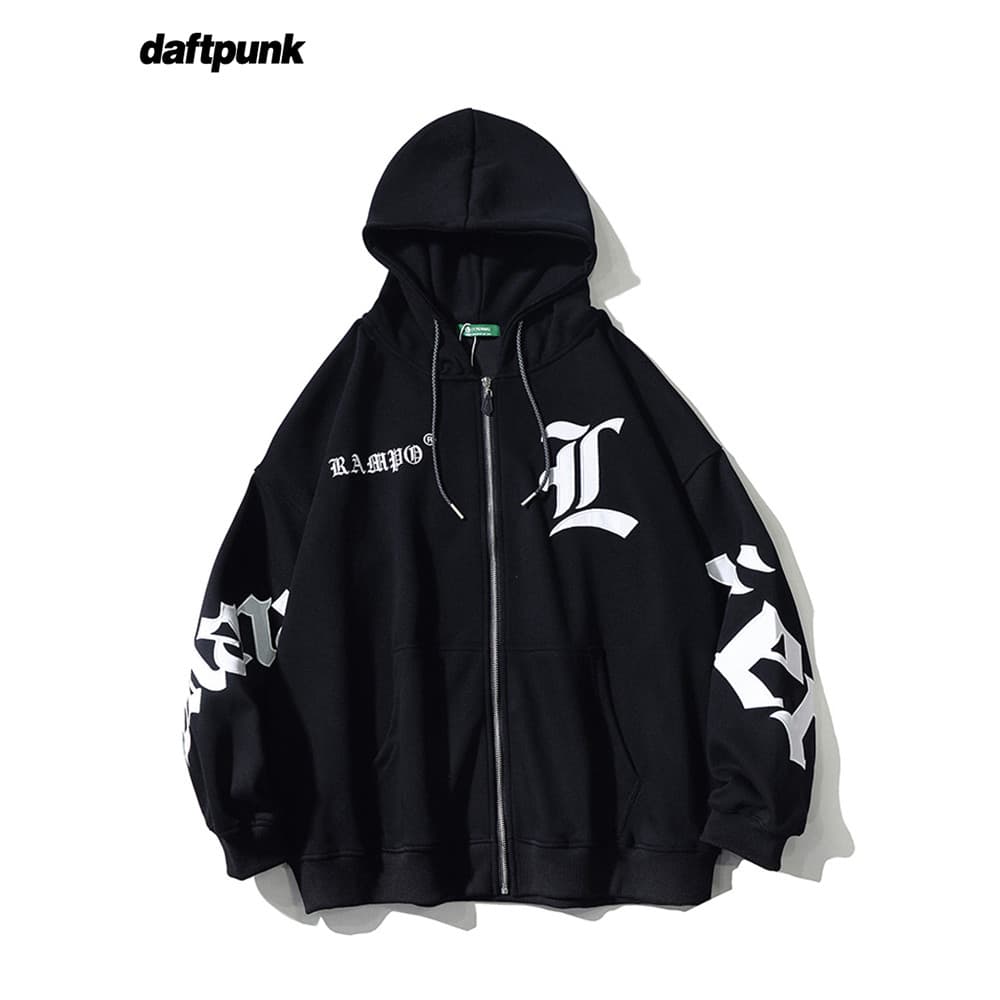 Carta pesada bordado com capuz zíper Cardigan moletom masculino feminino solto Street Wear primavera nova jaqueta Casual