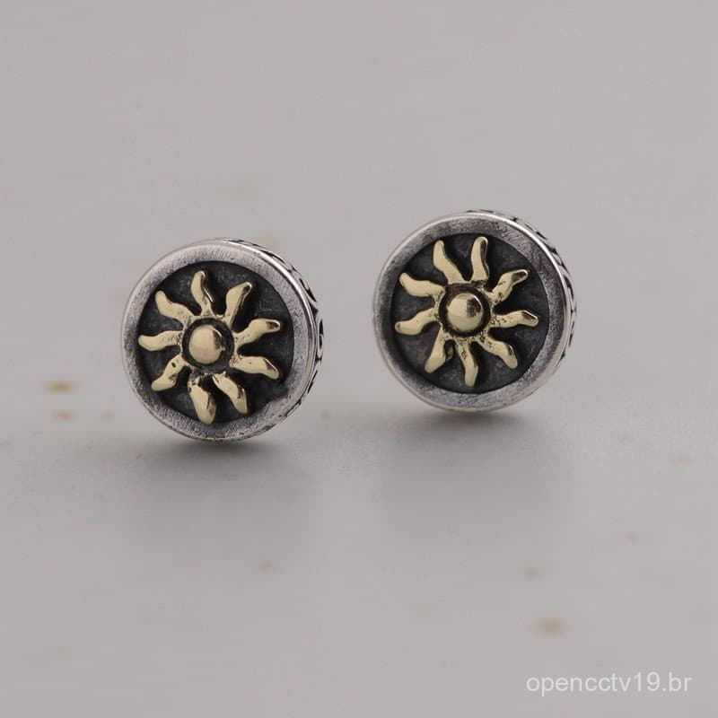 Brincos de Prata S925 Golden Deer King com Acabamento Vintage Envelhecido para Mulheres, Brincos de Prata Simples e Luxu