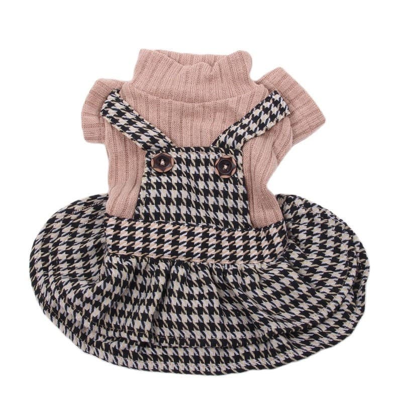 Vestido/Suéter para Cães e Gatos (Masculino/Feminino) com Design Pied-de-Poule e Capuz, Roupa de Outono/Inverno para Cãe