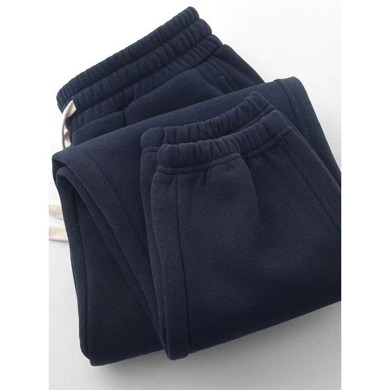 Primavera novo estilo engrossado 320g pesado azul marinho solto sarja Sweatpants feminino All-Match calças casuais calça