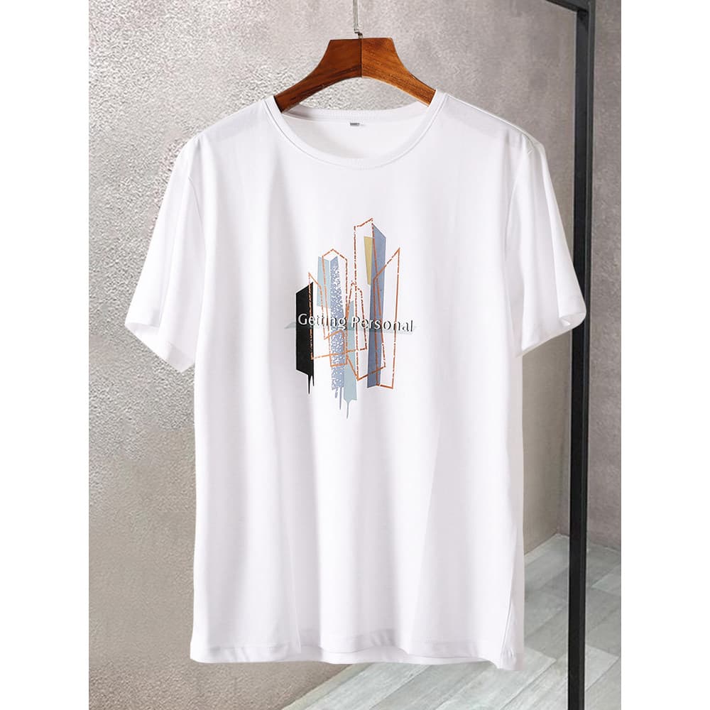 Remoção de gabinete puro algodão macio manga curta camiseta masculina verão fino estiramento meia manga camisa impressa