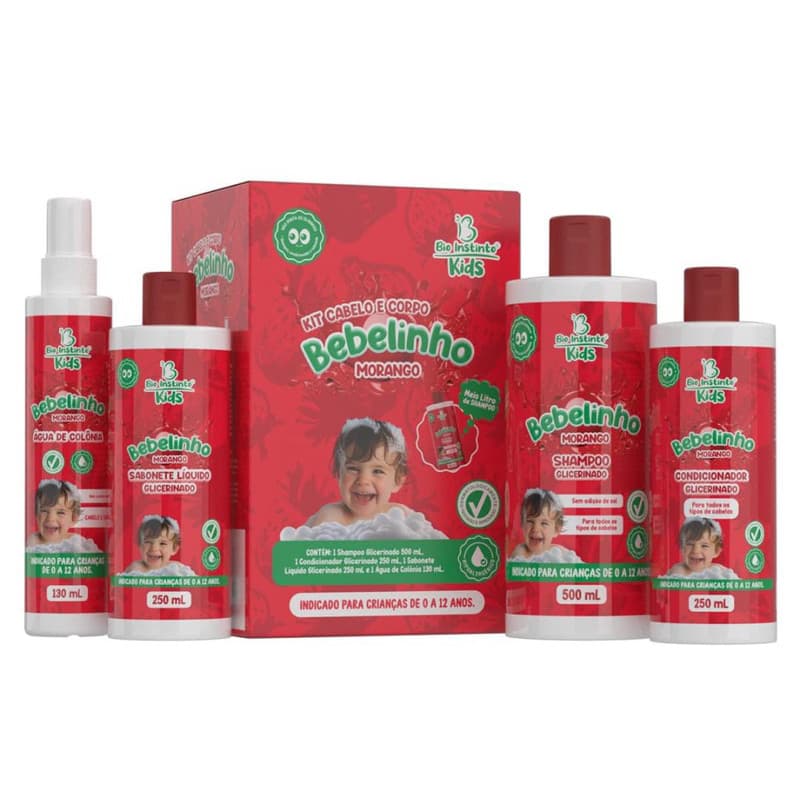 Cuidados Infantis com Morango - Kit 4 Completo Bio Instinto Kids