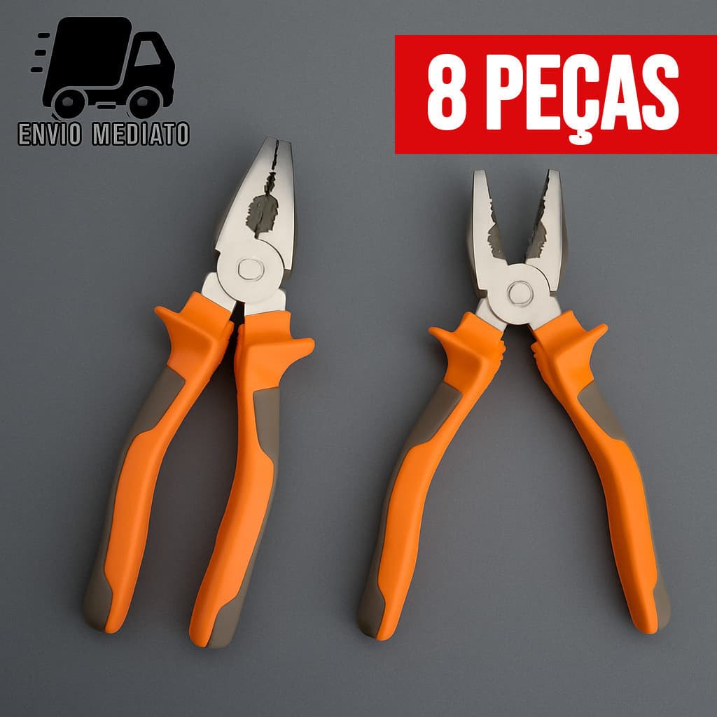 Kit 8 Alicate Universal 8" Multiuso com Cabo Isolado – Alta Resistência