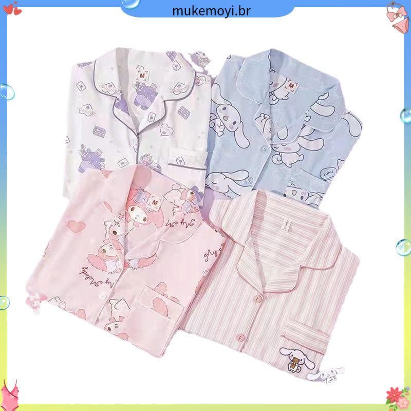 2 Pçs Kawaii Cinnamoroll Minha Melodia Kuromi Nova Primavera Outono Pijama Feminino Anime Sanrioed Bonito Menina Coração Cotto