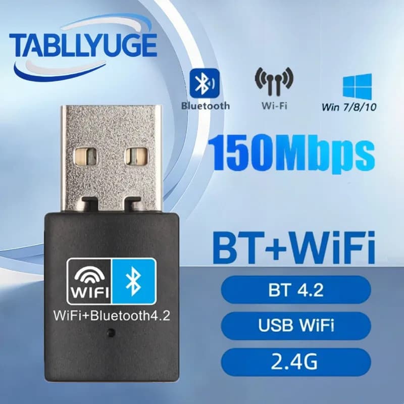 Adaptador USB WiFi Bluetooth 5.0, 150Mbps, 2 em 1, Dongle Sem Fio, Placa de Rede 2.4G V4.2, Adaptador para PC, Laptop, C