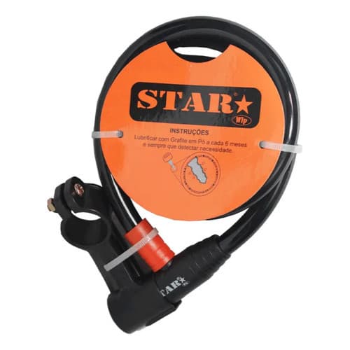 Cadeado Espiral Cabo De Aço Revestido 06X100cm C/ Chave E Suporte Bike Trava Forte Star