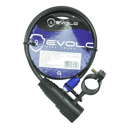 Cadeado Espiral Cabo De Aço Revestido 6MM X 1.5m C/ Chave E Suporte Bike Trava Preto Evolo