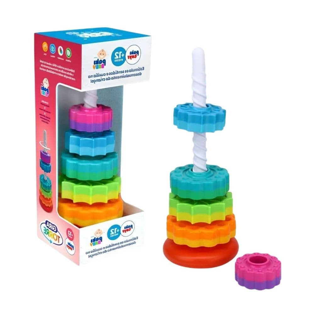 Brinquedo Gira Torre Infantil Didático Educativo Interativo Engrenagem Bebê Coordenação Motora