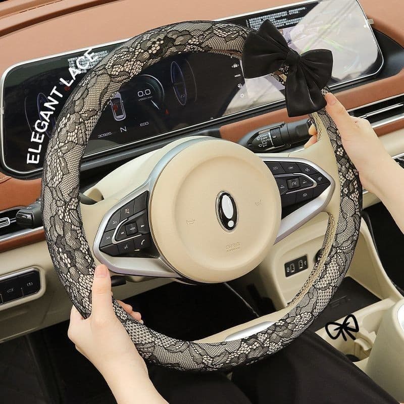 Capa de volante respirável estilo deusa quatro estações Universal antiderrapante renda alça do carro capa decoração