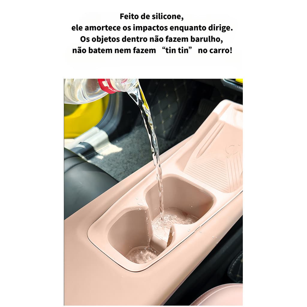 Compatível com BYD Dolphin Mini: Tapete de Silicone 2 em 1, Carregamento Sem Fio e Suporte de Copos