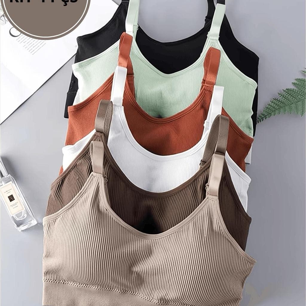 Conjunto de 4 Top/Soutiens Alças Ajustáveis Desportivos Femininos com Decote Magnífico.