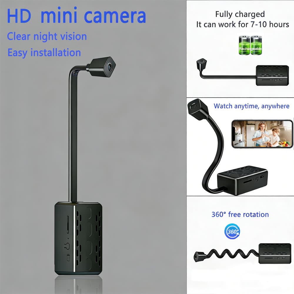 Mini câmera de segurança Wi-Fi 1080P visão noturna grande angular com bateria