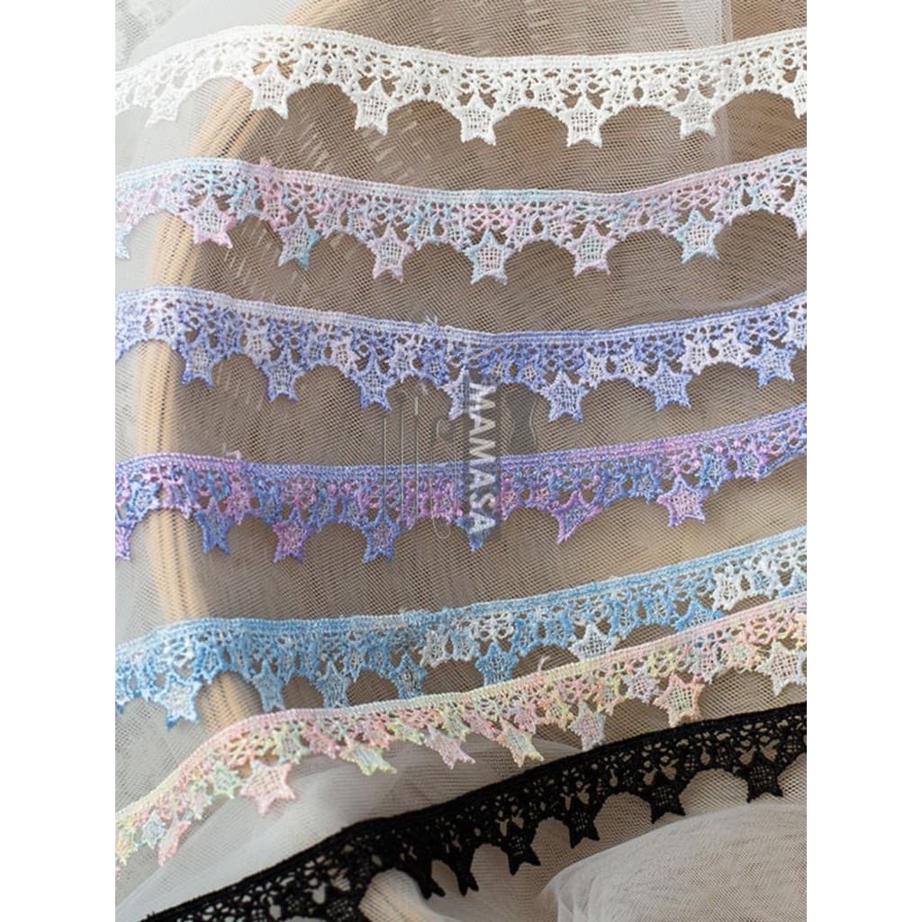 Largura 2cm cor sonhadora poliéster solúvel em água bordado renda de alta qualidade preto branco doce cor estrela DIY ma