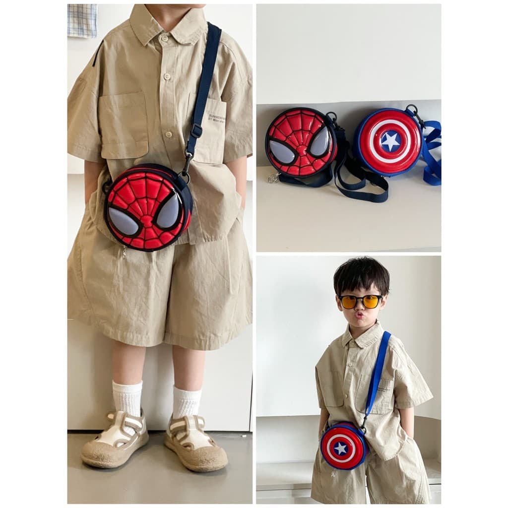 Crianças sacos meninos sacos diagonais meninos viajando Spiderman pequenos sacos redondos do bebê da criança Mini mochil
