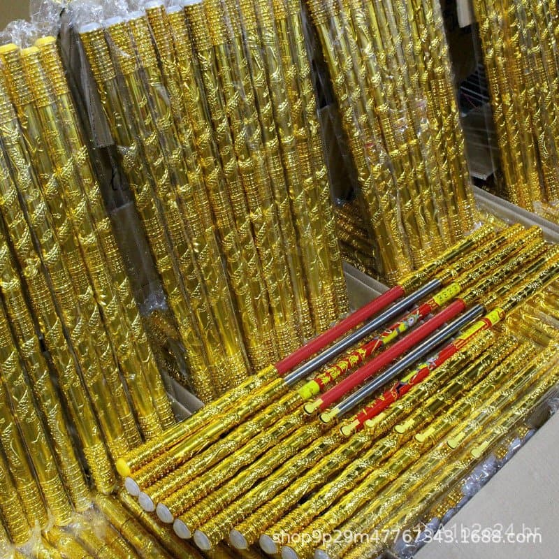 Fabricante atacadista de bastão retrátil automático de aço inoxidável luminoso dourado de Sun Wukong, brinquedo infantil