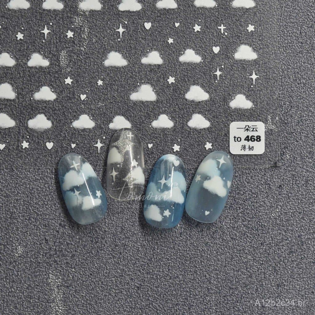 tomoni adesivos de unhas finos e flexíveis 468 estilo japonês adesivos de unhas 5D design de nuvem branca nova estrela 2