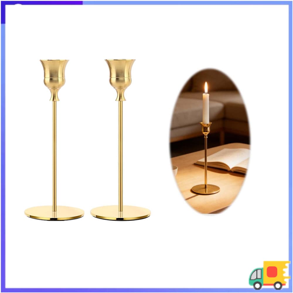 Conjunto de 2 peças, suporte de vela alto dourado moderno, 22cm de altura, decoração de casamento de mesa suporte de vel