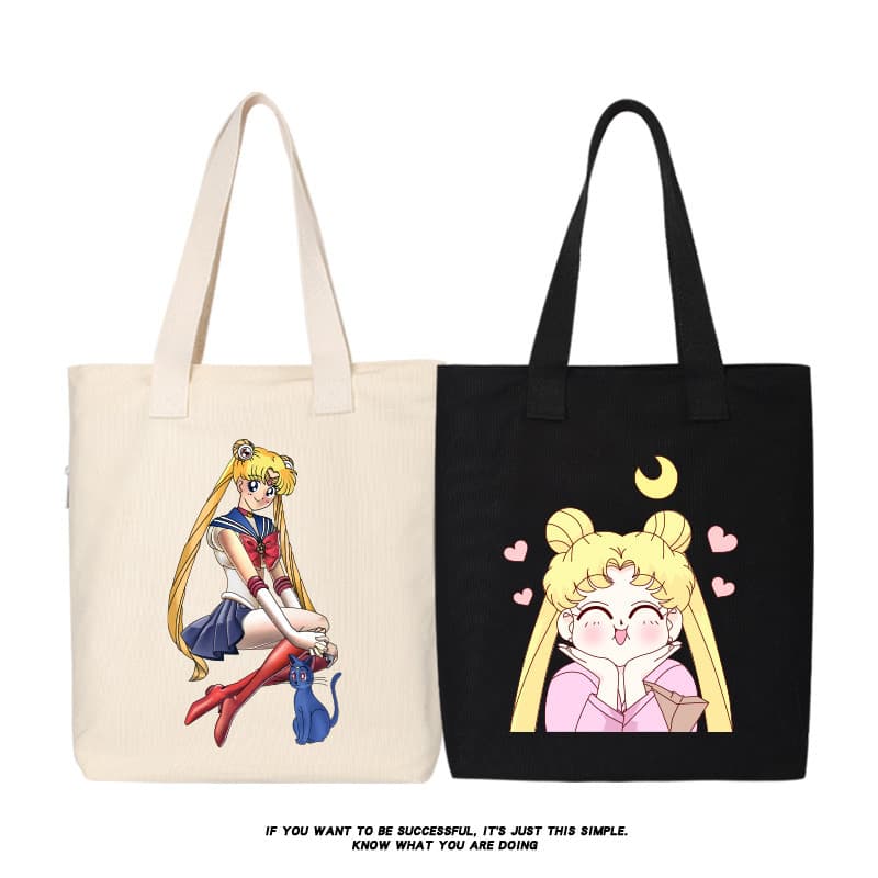 Xiuluo Sailor Moon Anime Luna Cat Bolsa de lona Bolsa de ombro Bolsa de lona de grande capacidade fresca