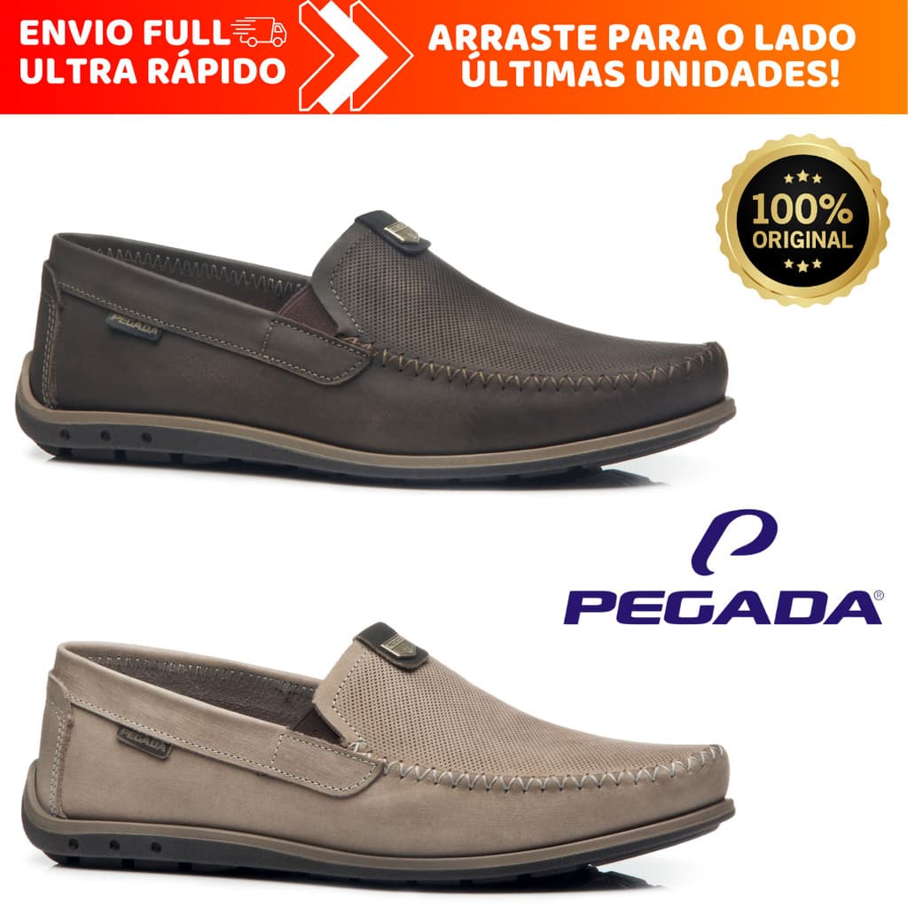 Mocassim Pegada Masculino 100% Couro Legítimo Slip On Casual Calce Fácil