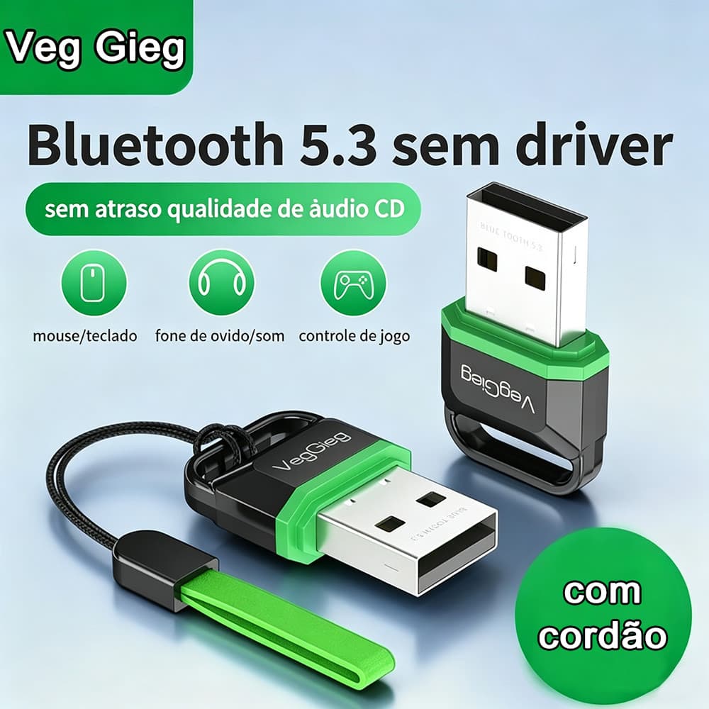 Adaptador BT5,3 Usb Bluetooth 5.3 Notebook Pc Original 20m VegGieg iBoa Presentes