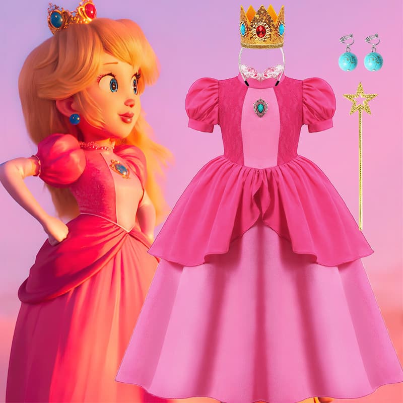 Fantasia De Princesa Pêssego Vestido De Festa De Aniversário Infantil Emparelhado Com Coroa Roupa De Desempenho