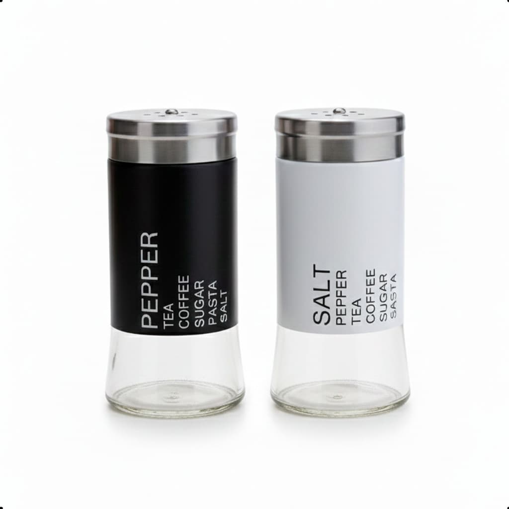 Kit 2 Porta-Temperos Kitchen Vidro 120ml Sal Pimenta e Condicmentos 5x11cm Tampa Giratória Gourmet
