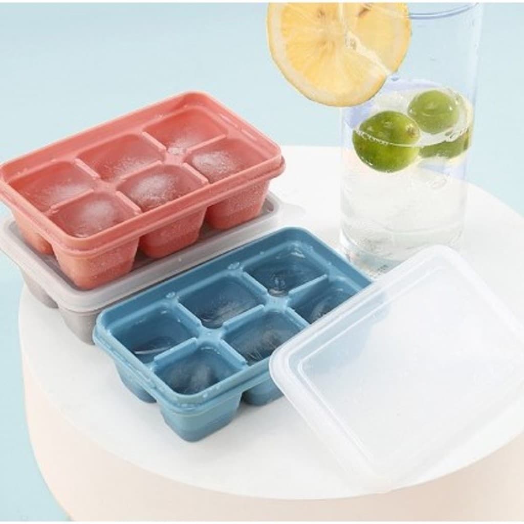 Mini Forma de Gelo Retangular com 6 Divisórias – Bandeja de Silicone para Cubos de Gelo com Tampa