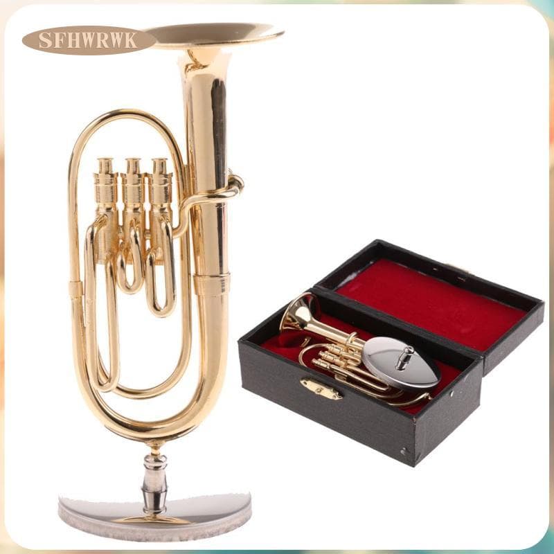 [Modelo Tuba De Cobre Miniatura De 12a Casa De Bonecas Feita À Mão Com Ornamentos De Instrumentos Musicais PU Pretendem