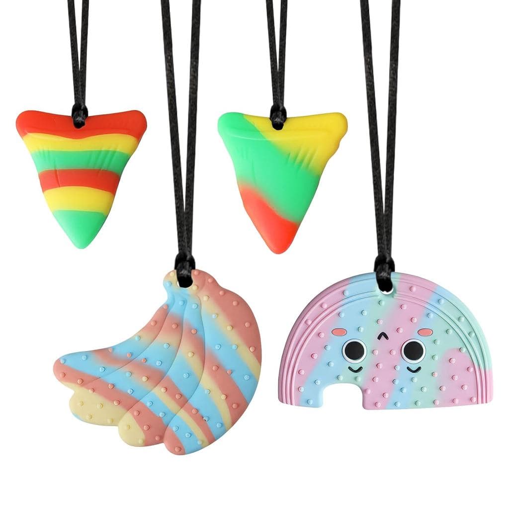 Pacote Com 4 Colares De Mastigar Para Morder Brinquedos Crianças Autistas , Colar De Dentição De Silicone Meninos E Meni