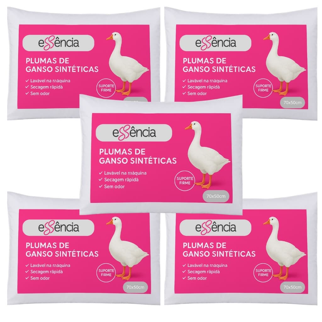Kit 5 Travesseiros Penas e Plumas de Ganso Branco Macio para Cama Magnifico