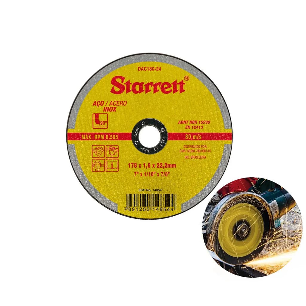 Kit 12 Disco de Corte Starrett DAC180 Para Metal E Aço Inox