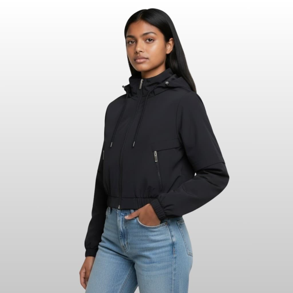 Jaqueta Cropped Safira Feminina Forro Peluciado Interno c/Capuz Removível