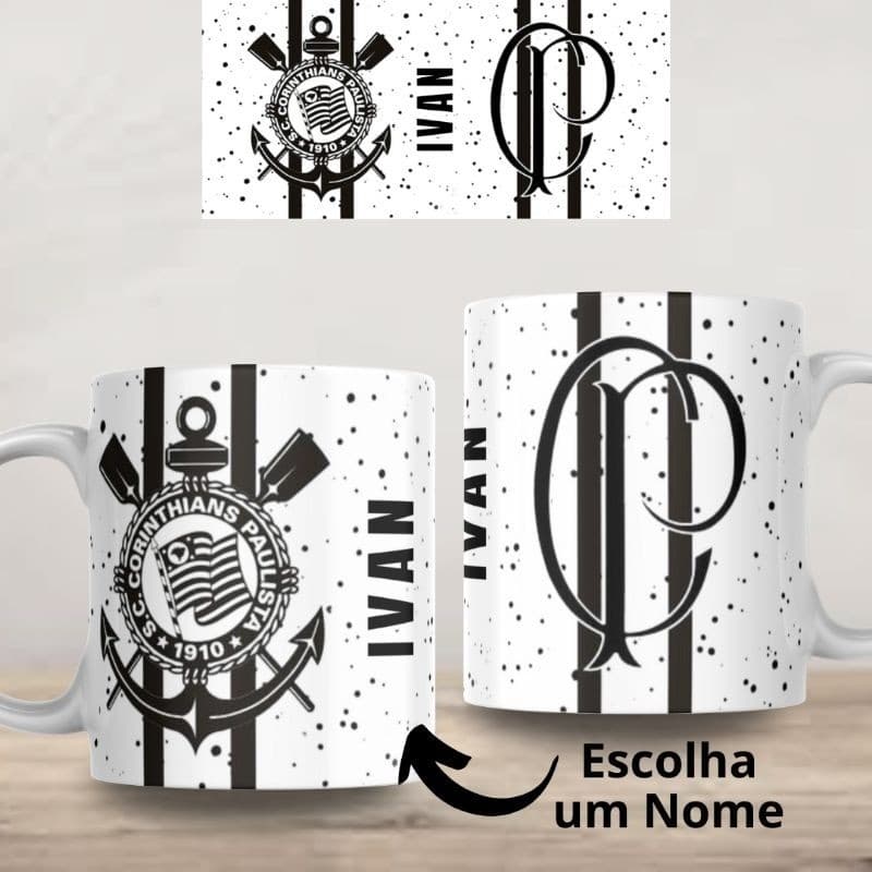 Caneca Corinthians Personalizada com Nome Porcelana 325ml Presente Time Futebol