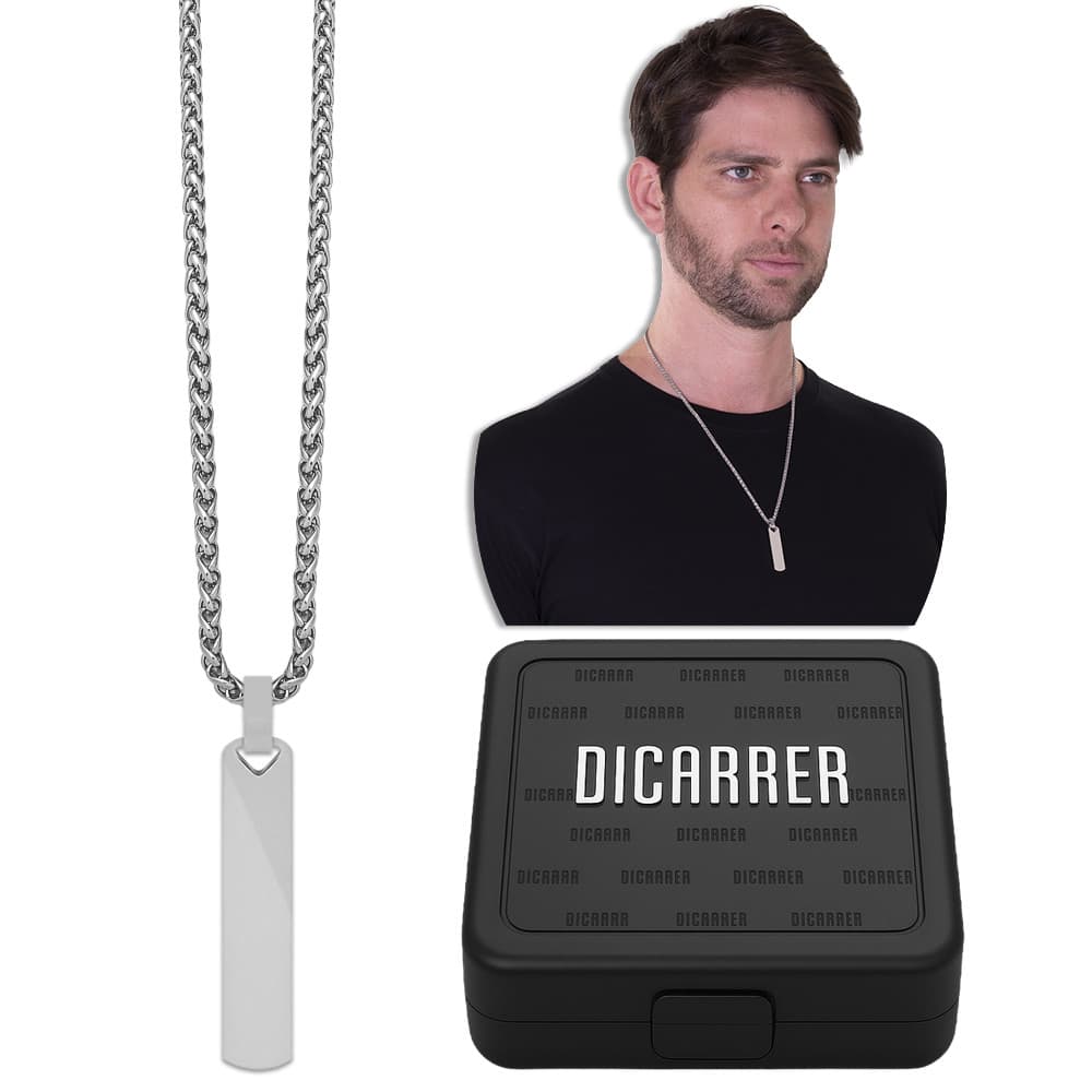 Corrente Cordão Pingente Barra Placa Aço Inox RF-35 Prata