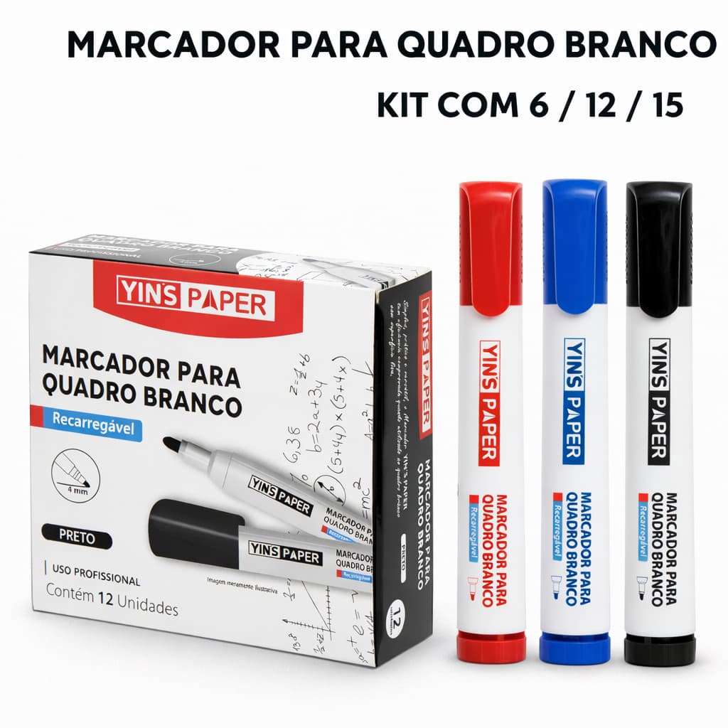 Marcador Quadro Branco Caneta Apagável Forte Escrita Macia Secagem Rápida Alta Durabilidade Kit Completo