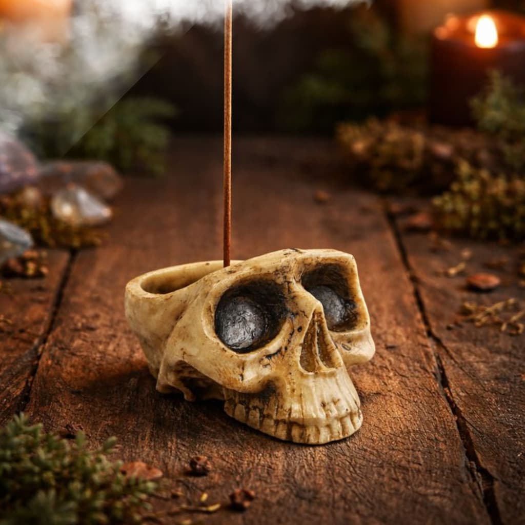 Incensário Castiçal Crânio Decorativo Resina Porta Incenso Gótico Enfeite Zen