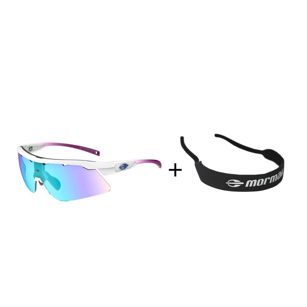 Kit Óculos Sol Mormaii Smash 3 Branco Revo Ice Azul + Cordão
