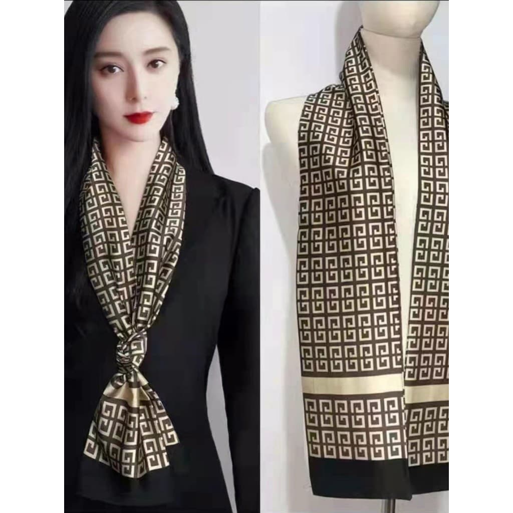 Primavera outono inverno fita de cetim longo listrado lenço de seda pequeno cachecol feminino longo lenço decorativo gra