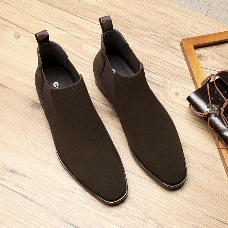 Outono inverno de alta qualidade sapatos de couro casuais homens britânico Chelsea botas dedo do pé quadrado zíper camur