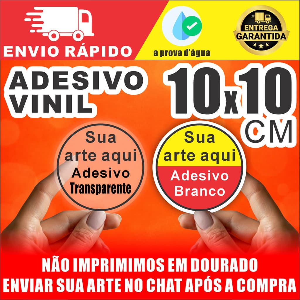 Adesivo Vinil 10x10cm Personalizado À Prova D’Água 50 a 500 Unidades Logo Marca