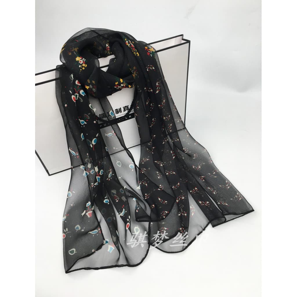 Moda Georgette senhoras temperamento urbano lenço de seda inverno quente cachecol leve macio pele-amigável flor decoraçã