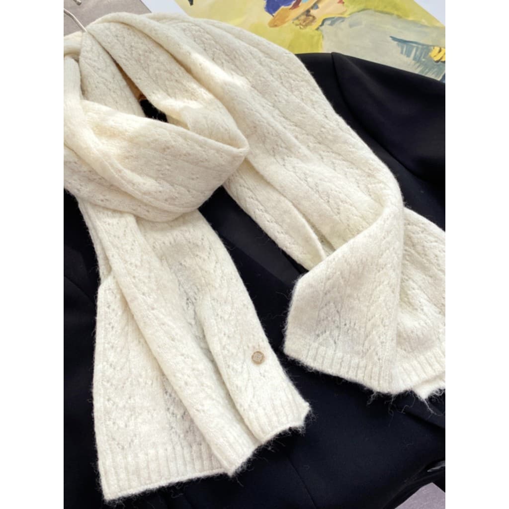 Lenço de caxemira macio elegante elegante malha oco lã cachecol feminino outono inverno quente lã curta